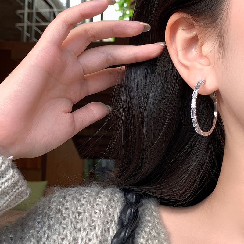 Sterling Silver 925 Earring Hoop Rhinestone