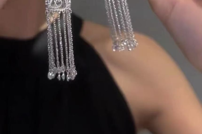 Earring Rhinestone Fringed Alloy