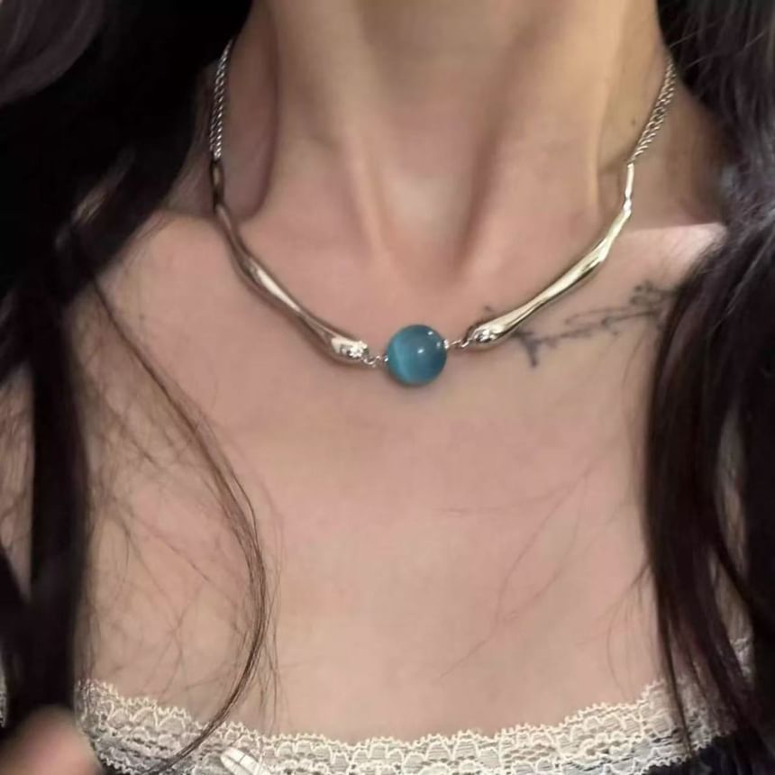 Faux Choker Eye Bead Cat Alloy Stone