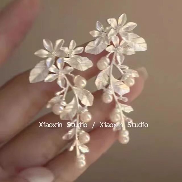 Floral Faux Earring Dangle Pearl Alloy