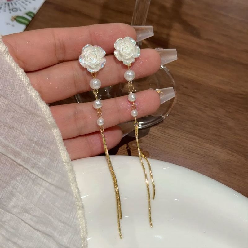 Threader Faux Alloy Floral Earring Pearl