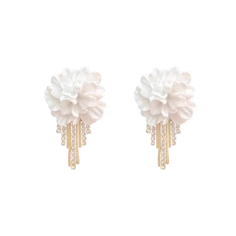 Fringed Alloy Floral Rhinestone Earring