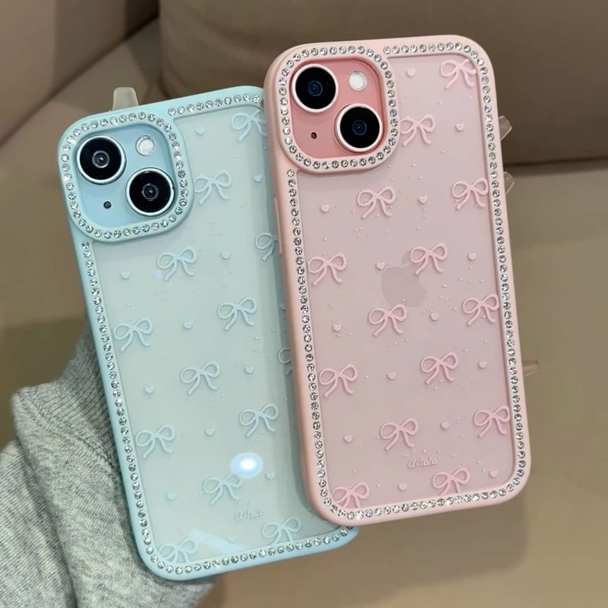 Rhinestone Case Phone Print Bow