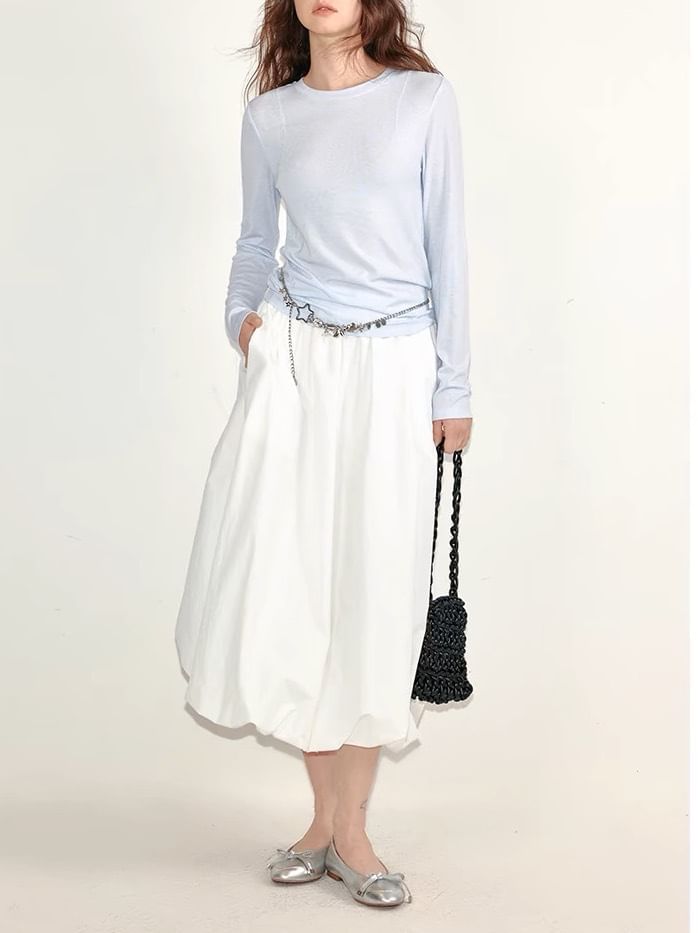 Paperbag Waist Skirt Midi Plain Elastic