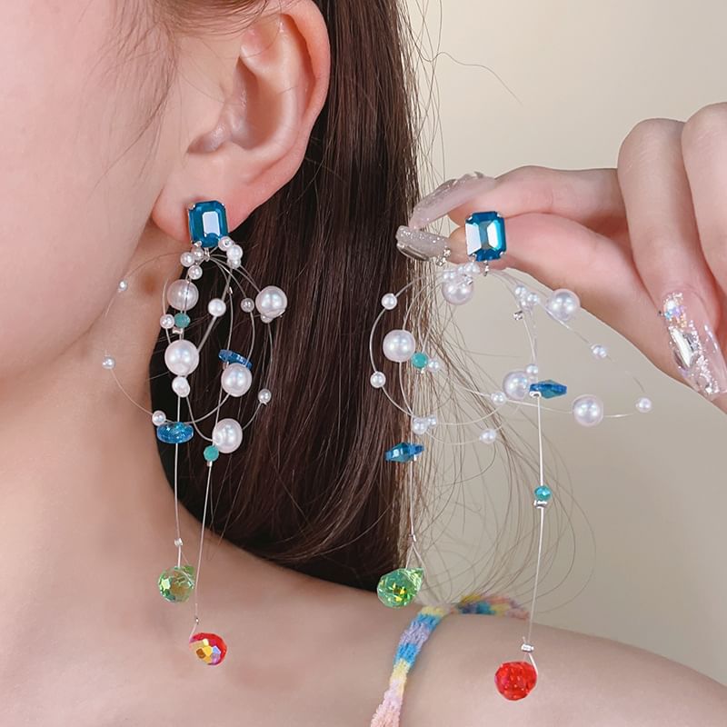 Earring Pearl Drop Rhinestone Faux