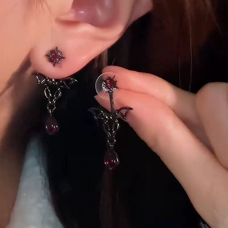 Bat Dangle Rhinestone Alloy Earring