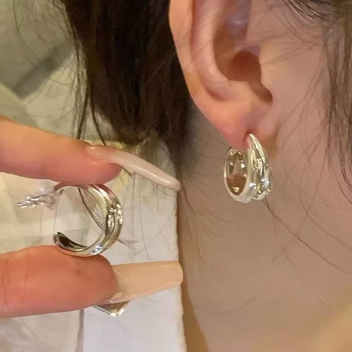 Earring Textured Hoop Open Alloy