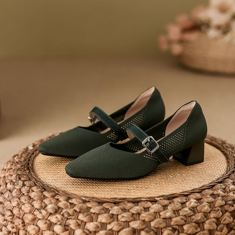 Jane Mary Pumps Chunky Square Toe Heel