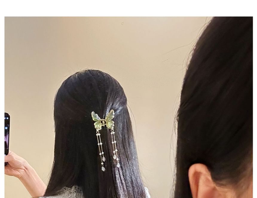 Claw Hair Faux Pearl Fringed Butterfly