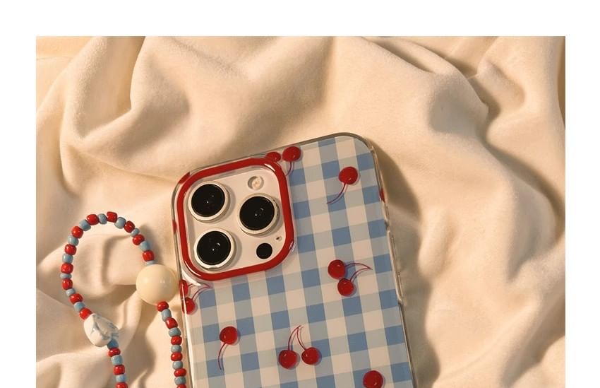 Cherry Print iPhone Case / Beaded Strap / Set