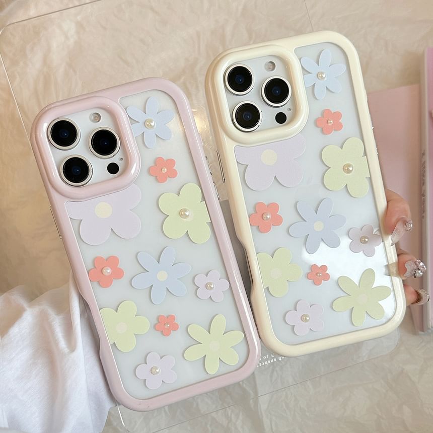 iPhone Print Floral Sticker Faux Pearl + Set: Case