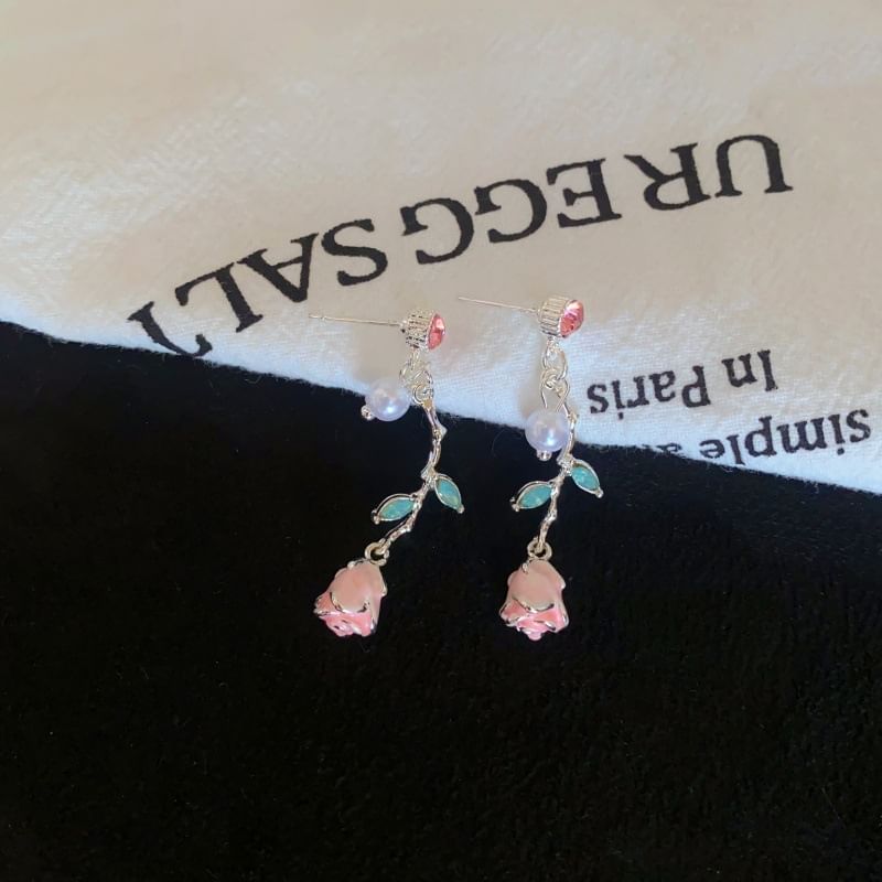 Pearl CZ Flower Earring Drop Faux