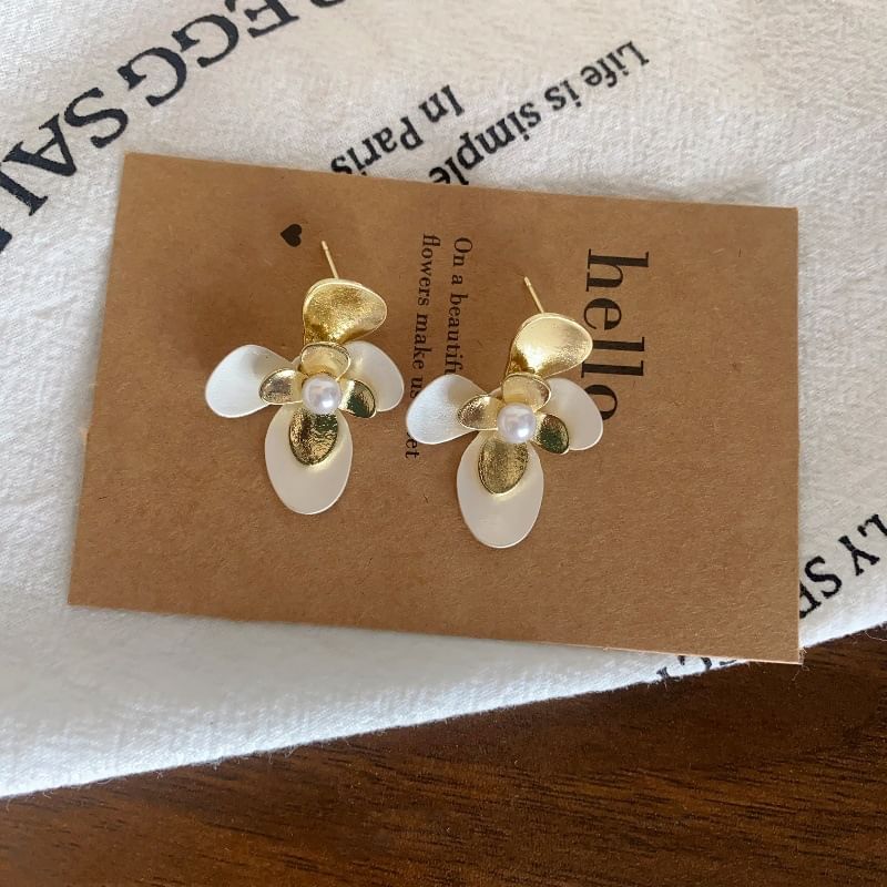 Earring Flower Faux Tone Pearl Stud Two