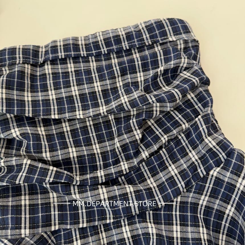 Top Strapless Flowy Plaid