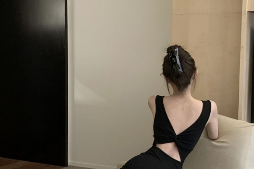 Sleeveless Dress Neckline Bowknot Backless Maxi