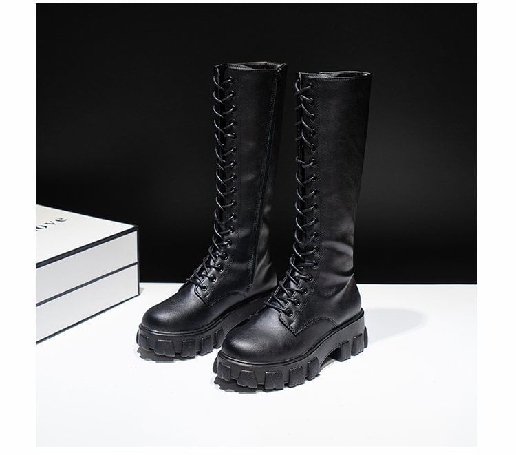 Platform Boots High Knee Lace Up