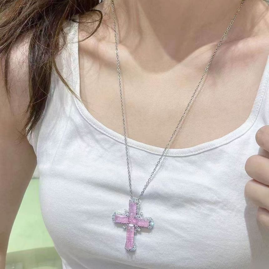 Cross Rhinestone Pendant Necklace