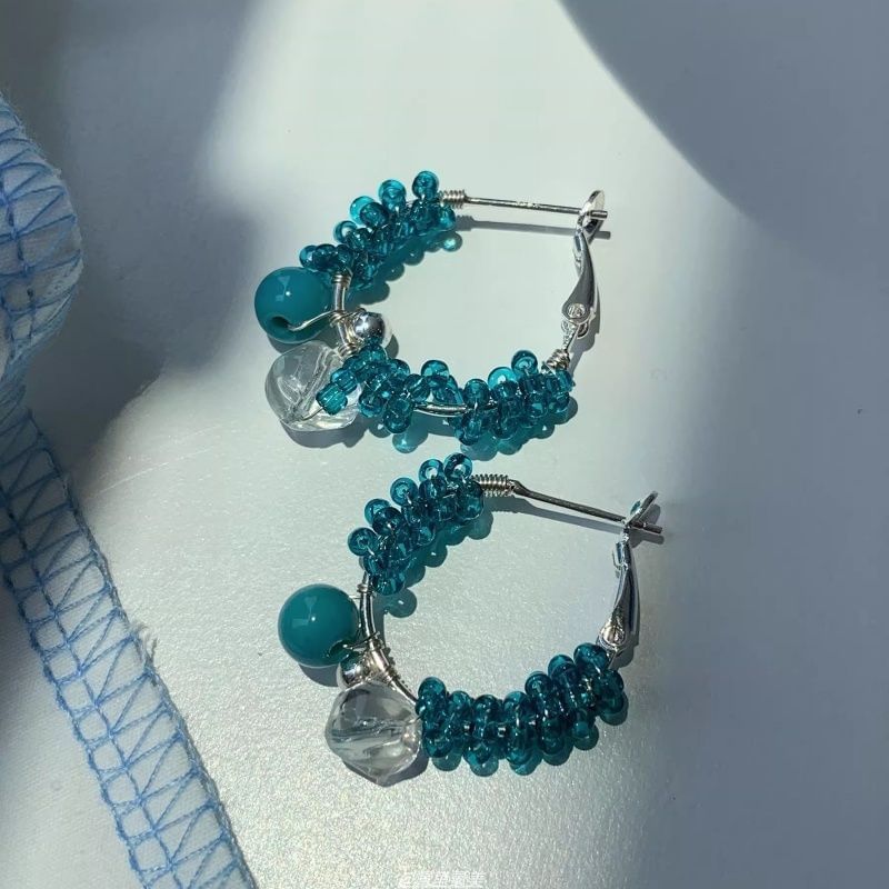 Bead Faux Gemstone Earring Alloy Hoop Leverback