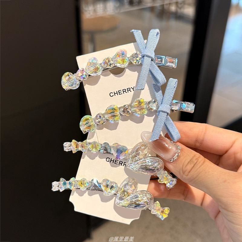 Faux Ribbon Hair Heart Clip Crystal