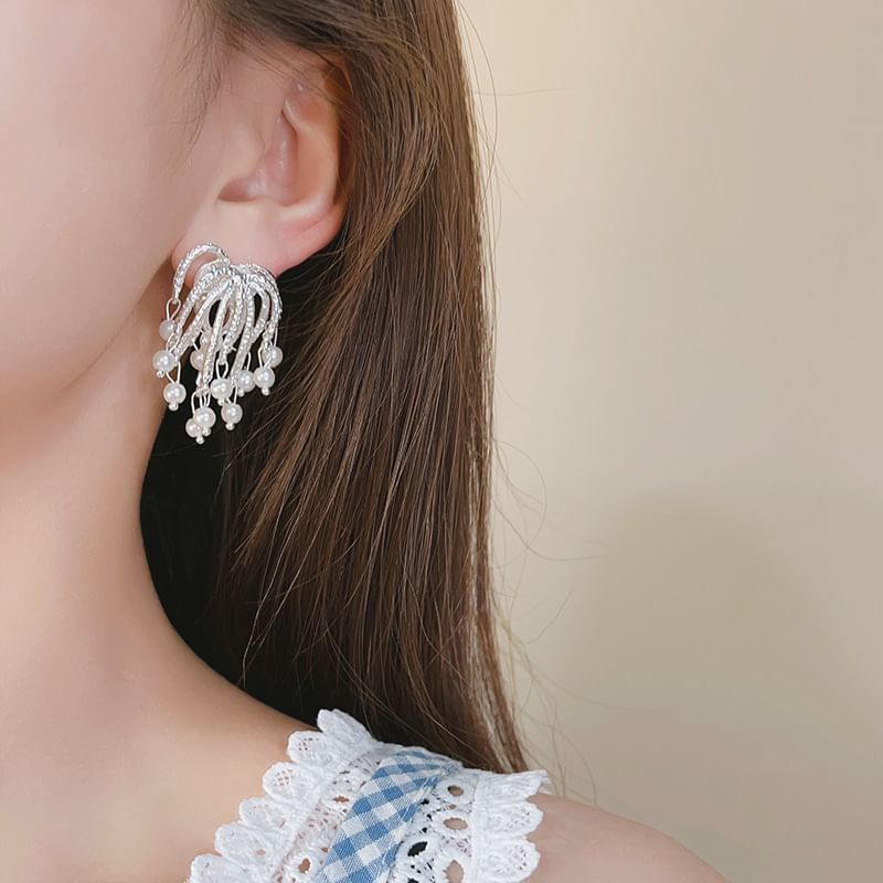 Earring Alloy Pearl Faux Fringed Firework