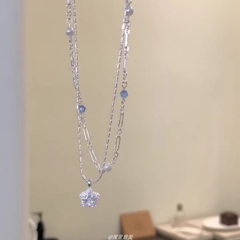 Layered Pendant Alloy Choker Star Faux Crystal