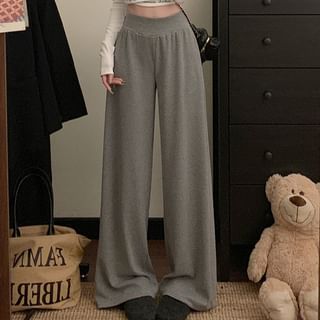Plain Leg Rise Pants Wide High