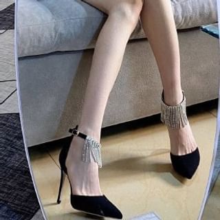 Fringed D'Orsay Rhinestone Stiletto Pumps (Various Designs) Pointed Toe