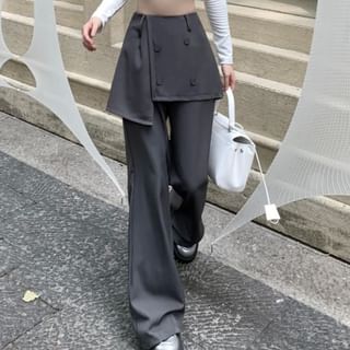 Plain Flared High Overlay Skirt Pants Waist