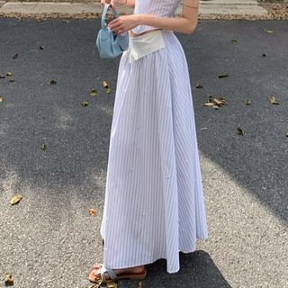 / Maxi Waist Cutout Skirt Mock Two-Piece Neckline A-Line Striped Camisole High Top Sweetheart Crop