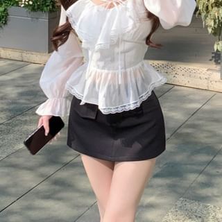 Front Ruffle / Blouse Sleeve Tie Lace Skirt Mini Pencil Long V-Neck Plain Trim