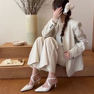 Strap Cross Satin Ankle Pumps Square Toe