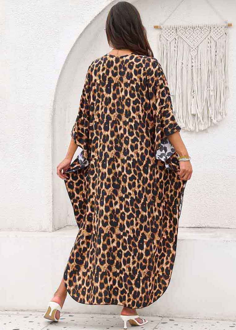 Print Vacation Open Chiffon Summer Leopard Dress Oversized Side