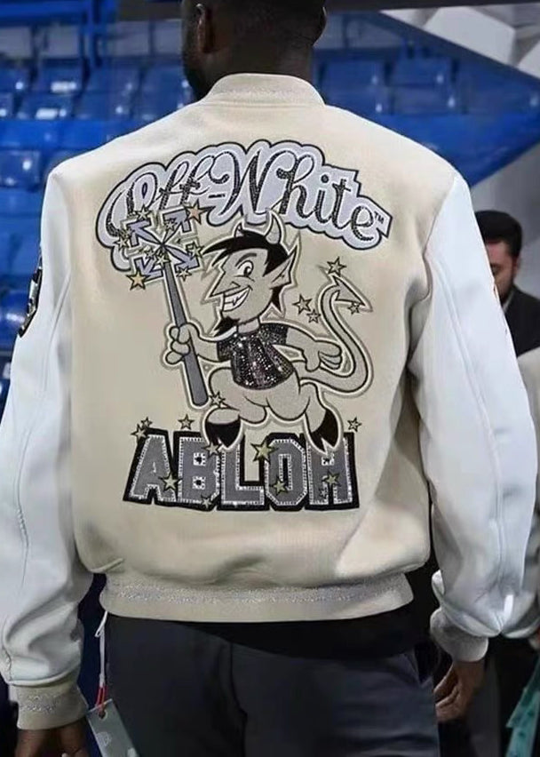 Loose Beige Embroideried Button Patchwork Cotton Mens Jackets Spring TC004