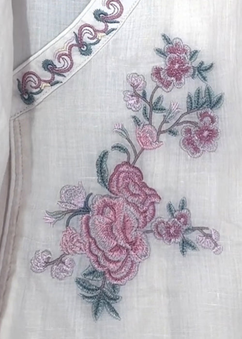 Set Two Lace Fall Loose Embroidered Pieces Neck Beige Linen O Up