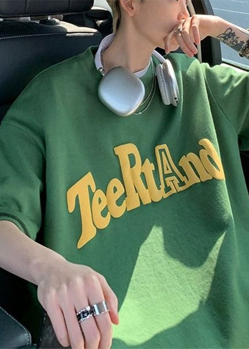 Solid Sleeve Cotton Loose Letter Half Black Neck Shirt O T Men