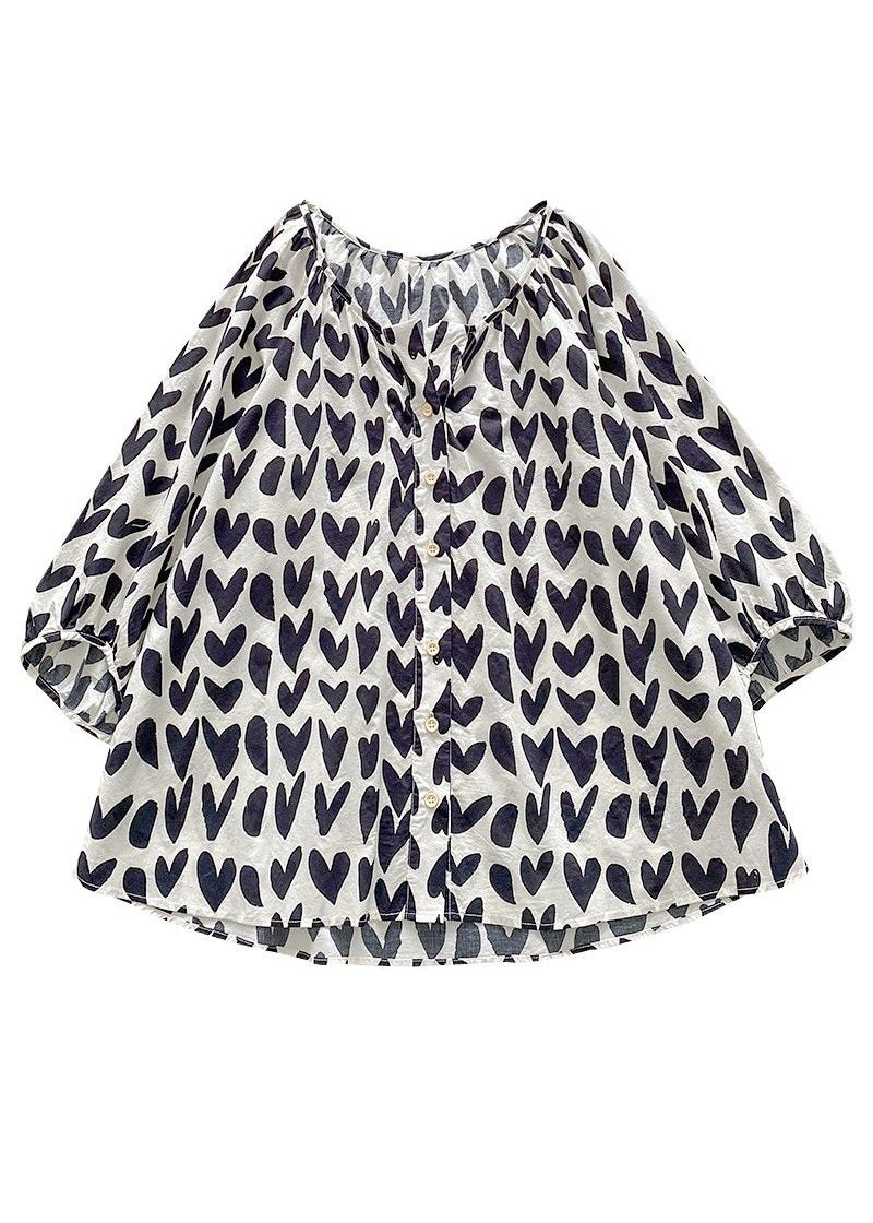 Bracelet Black Button Shirts Loose Print Cotton Sleeve