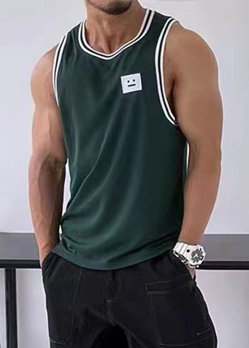 Tank Solid Striped Cotton Sleeveless Mens Loose Black