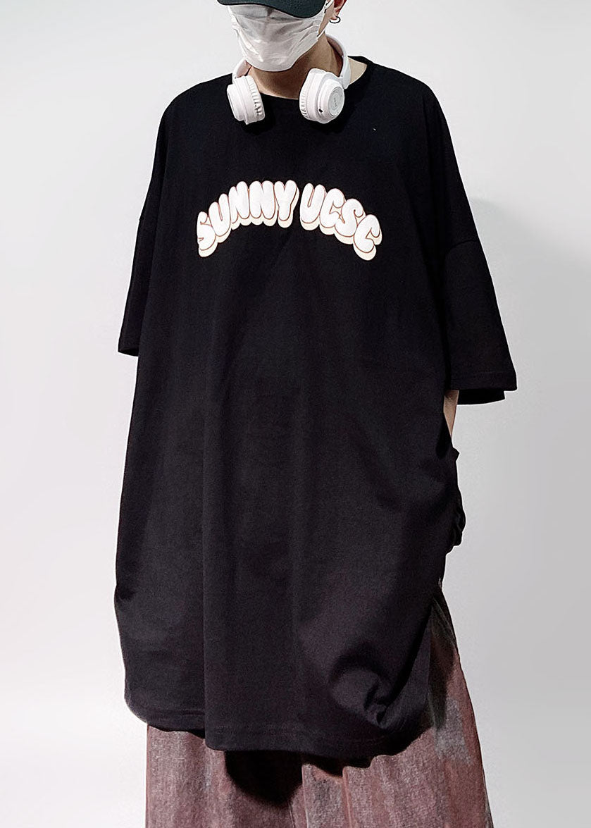 Floral Cotton Blue Men's T Half Shirts Loose Letter Sleeve