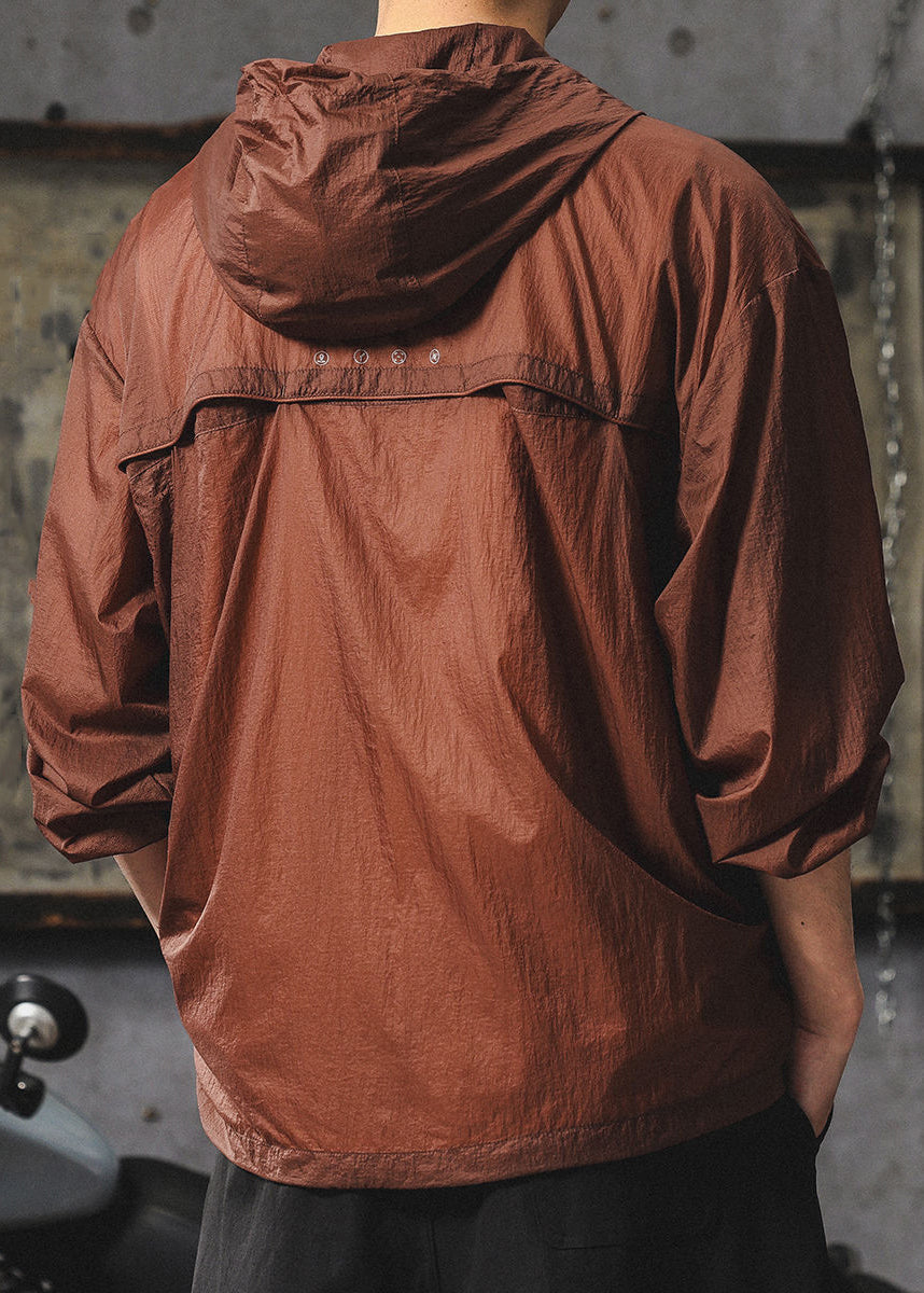 Hooded 50+ Zippered Summer Loose Coat Chocolate UPF Men