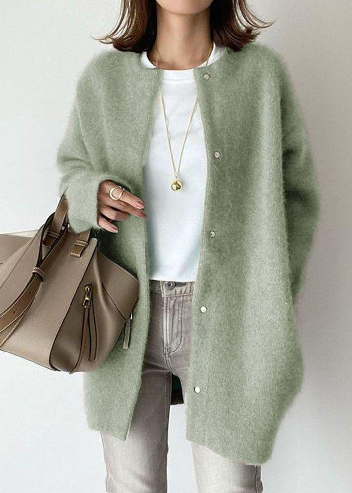 Loose Coffee O Neck Button Solid Woolen Coat Spring TF031