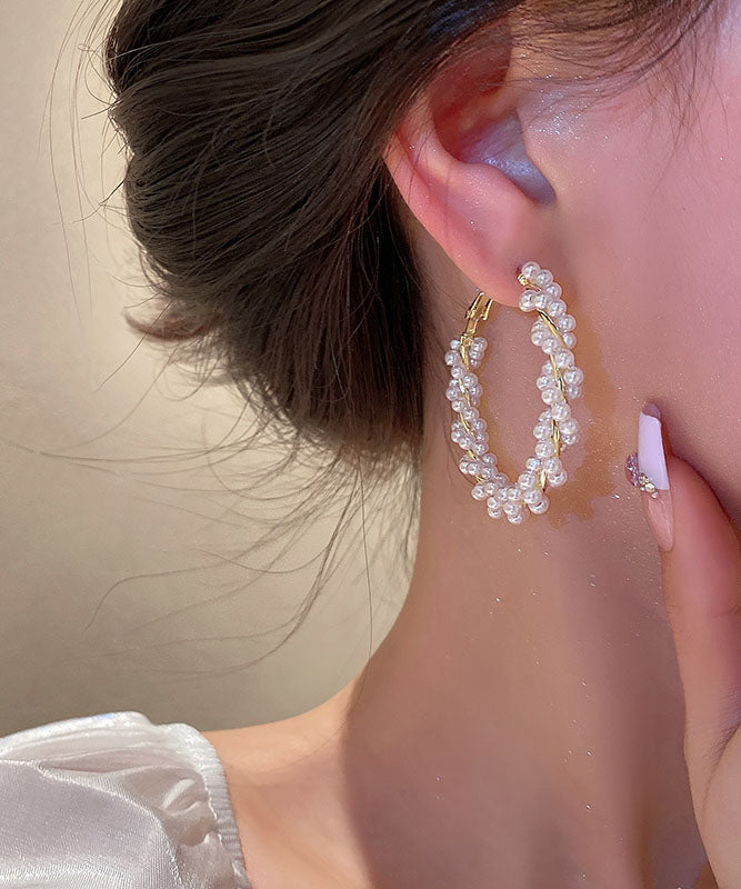 Hoop Pearl Loose Earrings Copper Alloy Gold