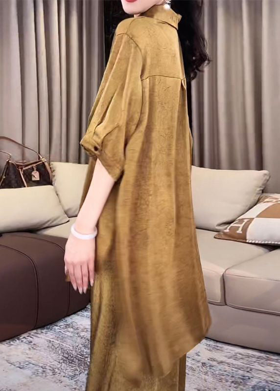 Peter Gold Set Open Side Pan Collar Silk Two Half Pieces Loose