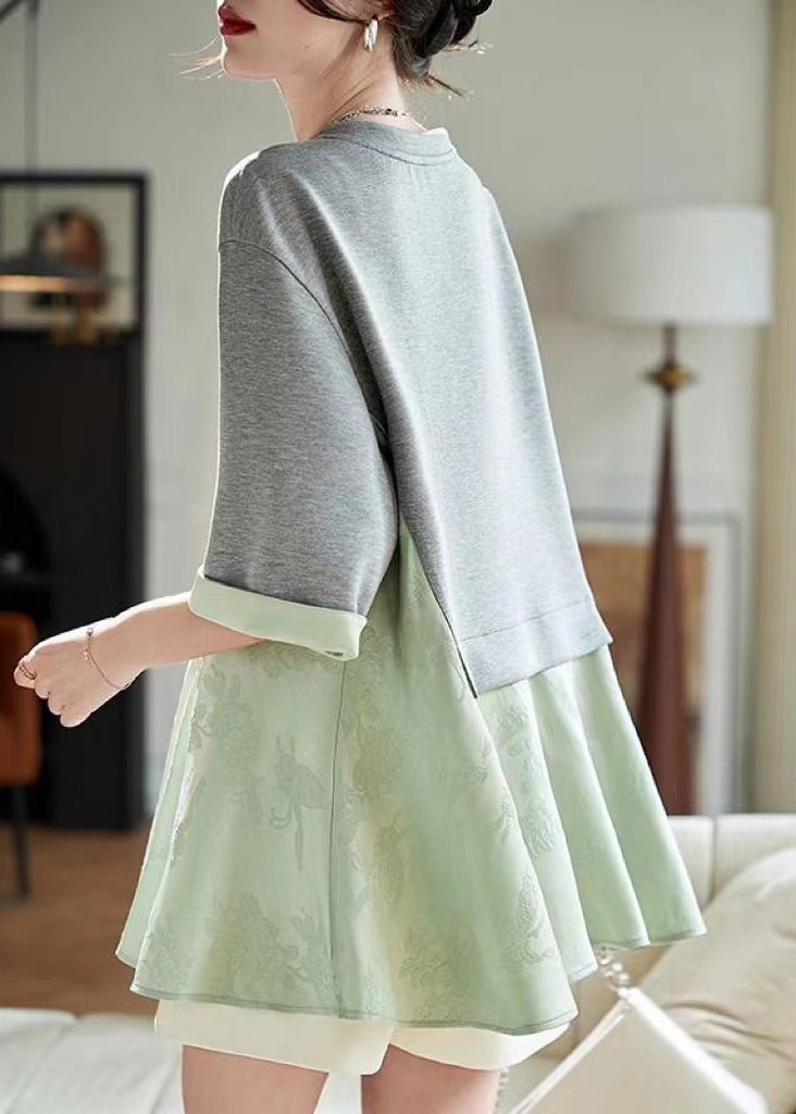 Summer Two Patchwork T Pieces Green Fake Loose Shirt