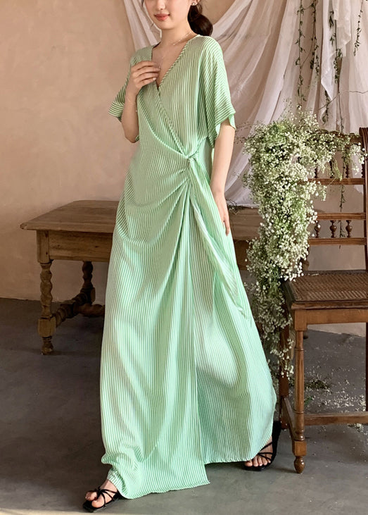 Striped Long Loose Summer Lace Cotton Dresses Up Green