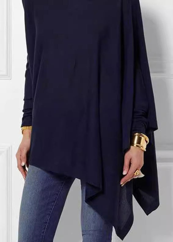Green Loose Turtleneck Top Asymmetrical Spring