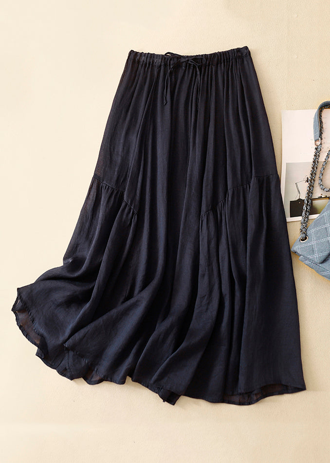 Lose Grün Faltig Solide Elastische Taille Leinen Röcke Sommer GG041