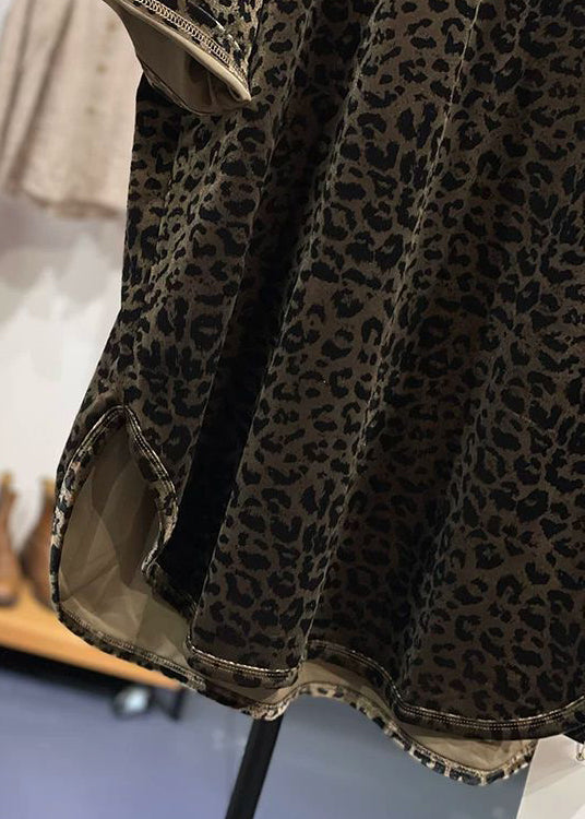 Open Loose Side T Neck Velour Summer Silk Leopard Shirt O