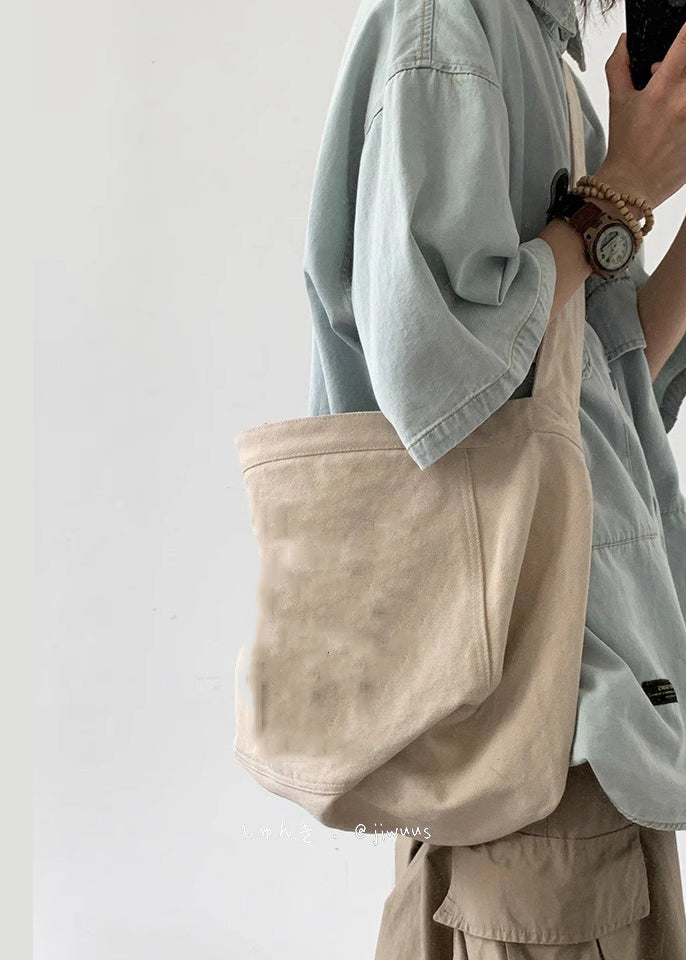 Pockets Shirts Summer Button Men's Light Loose Blue Denim