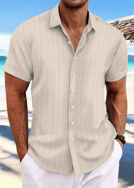 Loose Peter Men Solid Collar Shirt Blue Cotton Button Light Pan