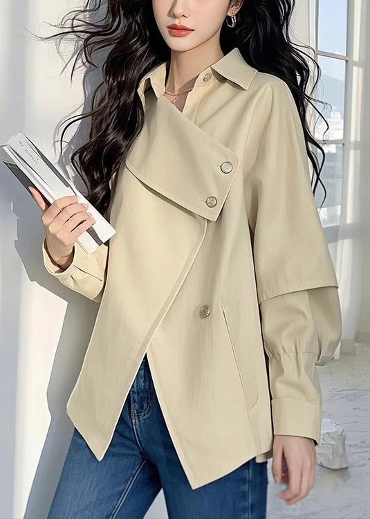 Trench Asymmetrical Light Khaki Button Coat Loose Cotton Fall